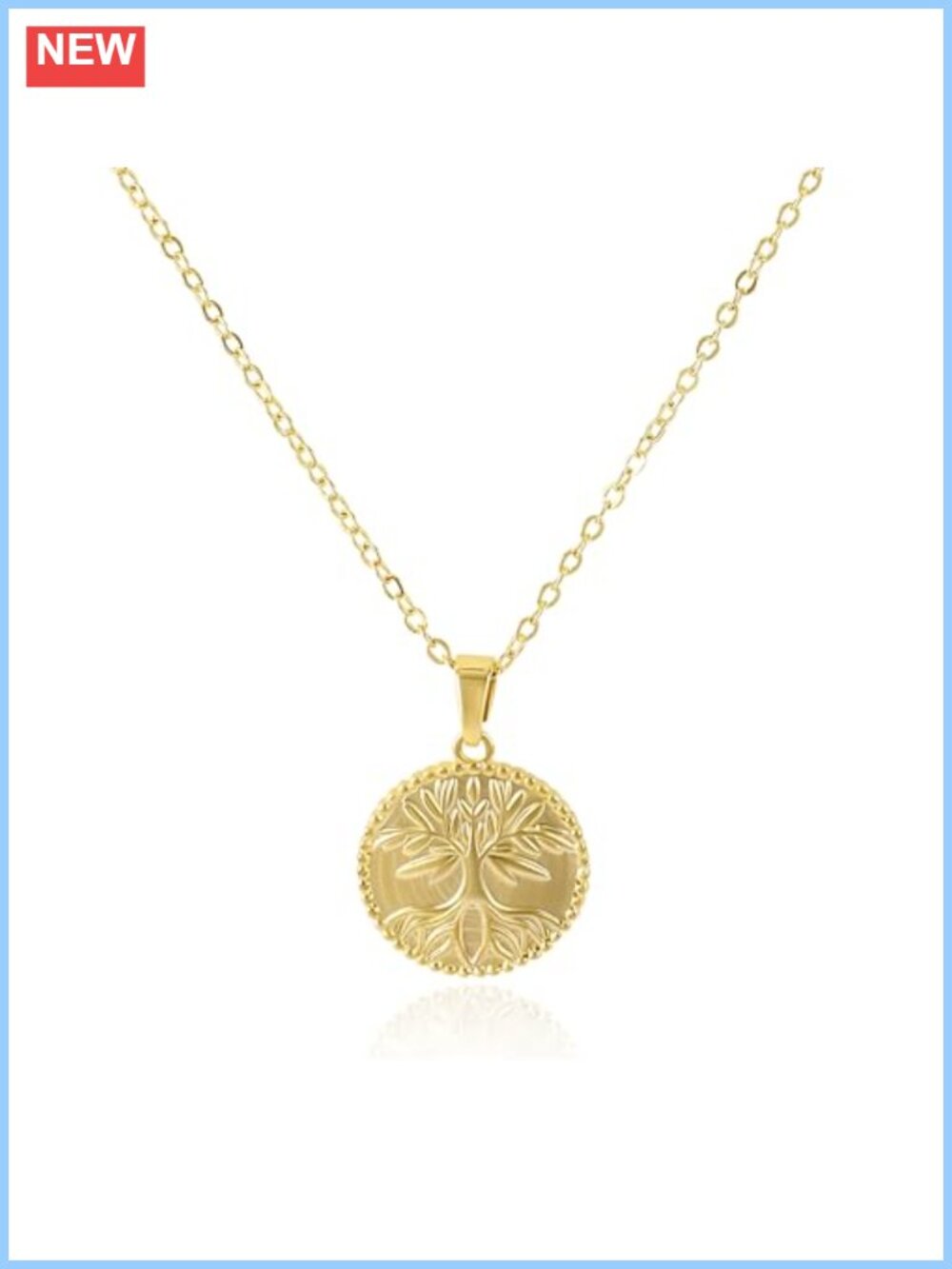 14K Gold Plated Tree of Life Coin Pendant Necklace for Women Adjustable Chain